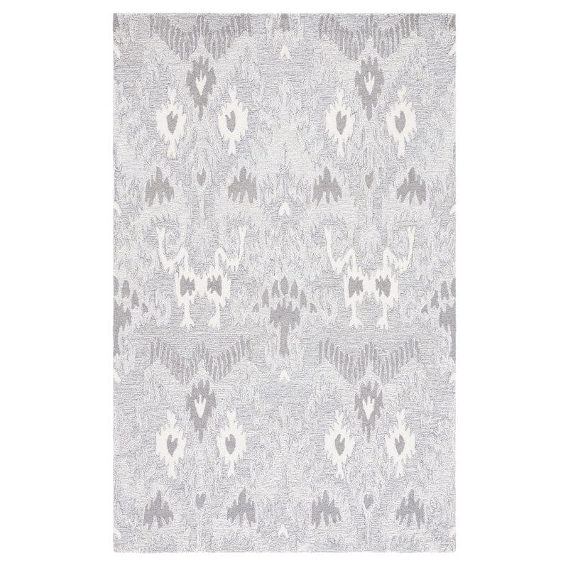 SAFAVIEH Handmade Ikat Engeltje Bohemian Wool Rug - 6' Square - Grey/Ivory