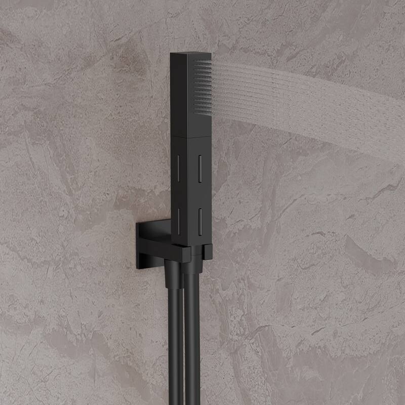 GRANDJOY Thermostatic Triple-Function LED Rain and Waterfall Shower System with Handheld and Built-In Music