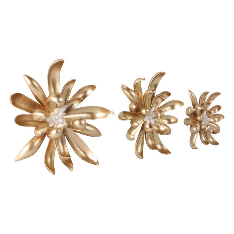 Polyresin Wall Sculpture Floral Design (Set of 3) - 16/14/10" Gold - 17.5" x 4" x 16"