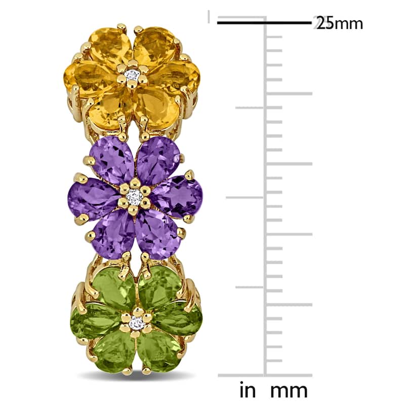 Miadora Yellow Sterling Silver 5 1/3ct TGW Amethyst Citrine Peridot White Topaz Flower Earrings