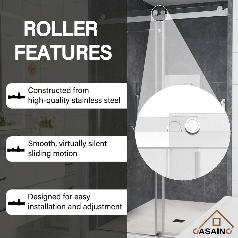 CASAINC 48 or 60 in. W x 76 in. H Double Sliding Frameless Shower Door