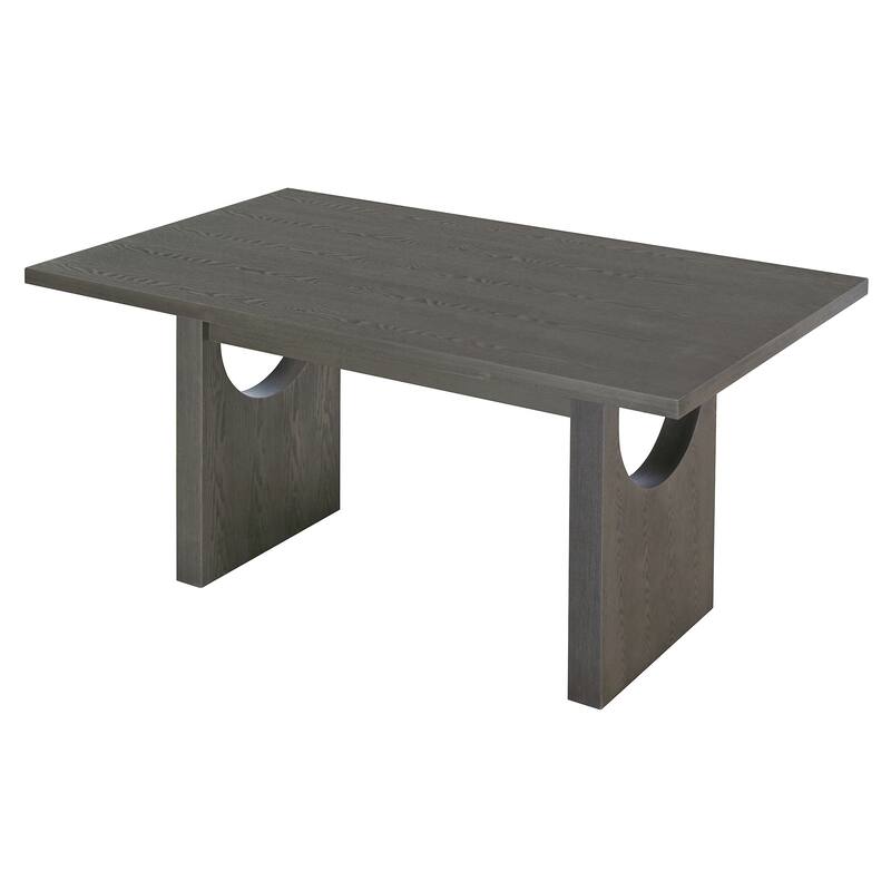 7-Piece Wood Kitchen Dining Table Set, Unique Chair Legs, 1 Rectangular Table with Designed Trestle Base & 6 Upholstered Chairs