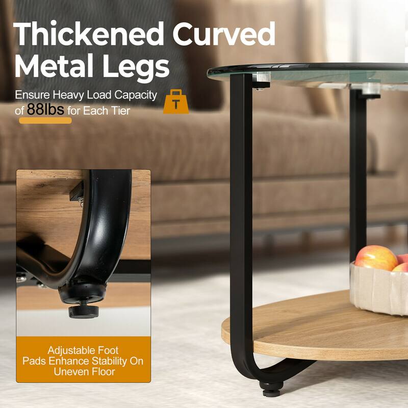 Gymax Glass-Top Coffee Table 2-Tier Modern Oval Side Sofa Table w/