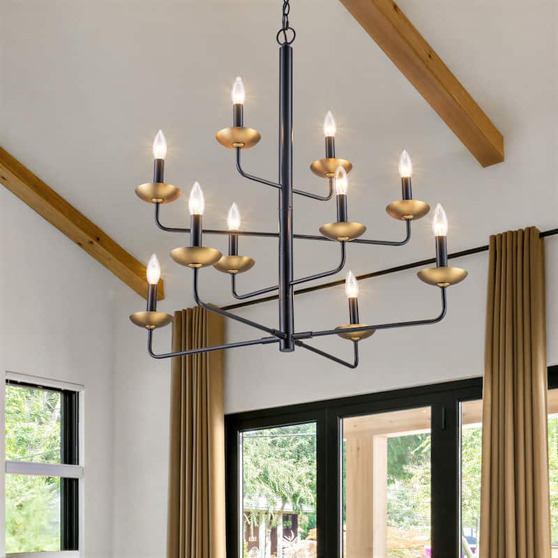 Modern Farmhouse 10-Light 4-Tier Candle Chandelier for Dining Room & Living Room