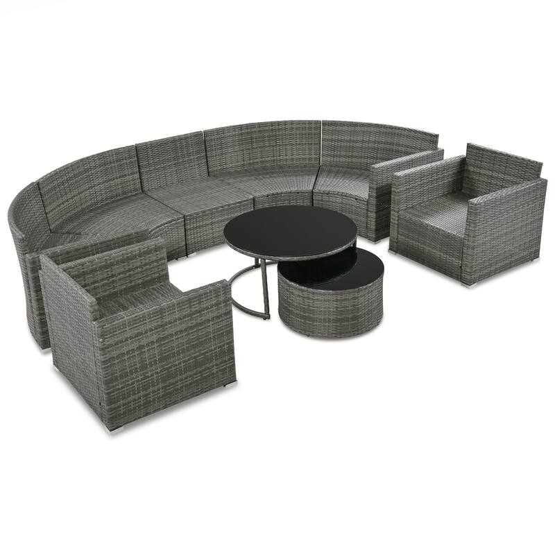 9-Pieces Outdoor Half-moon Patio Sofa Set