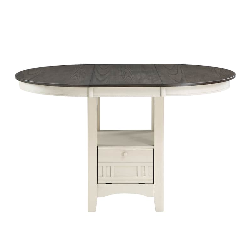 Antique White and Rosy Brown Finish Counter Height 1pc Dining Table w Extension Leaf and Storage Base Traditional Design