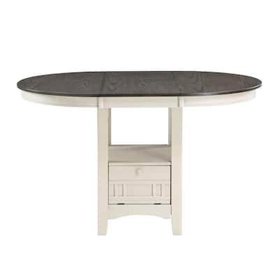 Antique White and Rosy Brown Finish Counter Height 1pc Dining Table w Extension Leaf and Storage Base Traditional Design