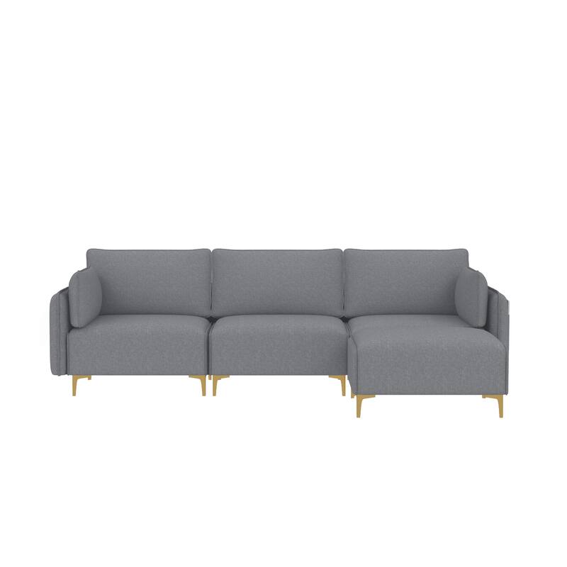L Shape Sectional Sofa Polyester Three Single Seat+Ottoman Removable