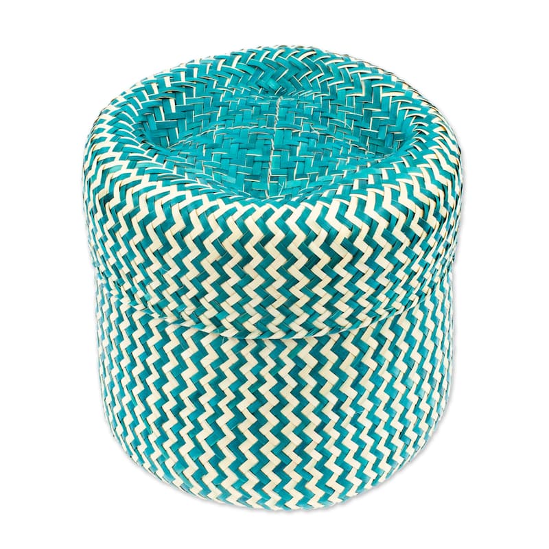 Novica Handmade Tiger In Green Natural Fiber Basket