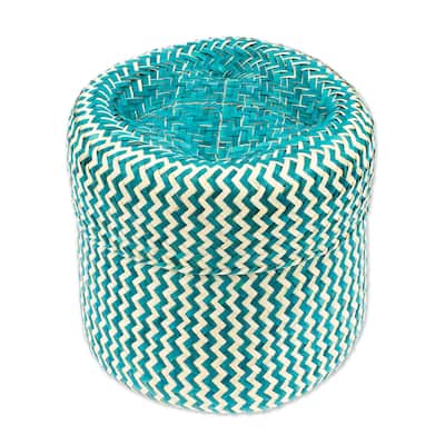 Novica Handmade Tiger In Green Natural Fiber Basket