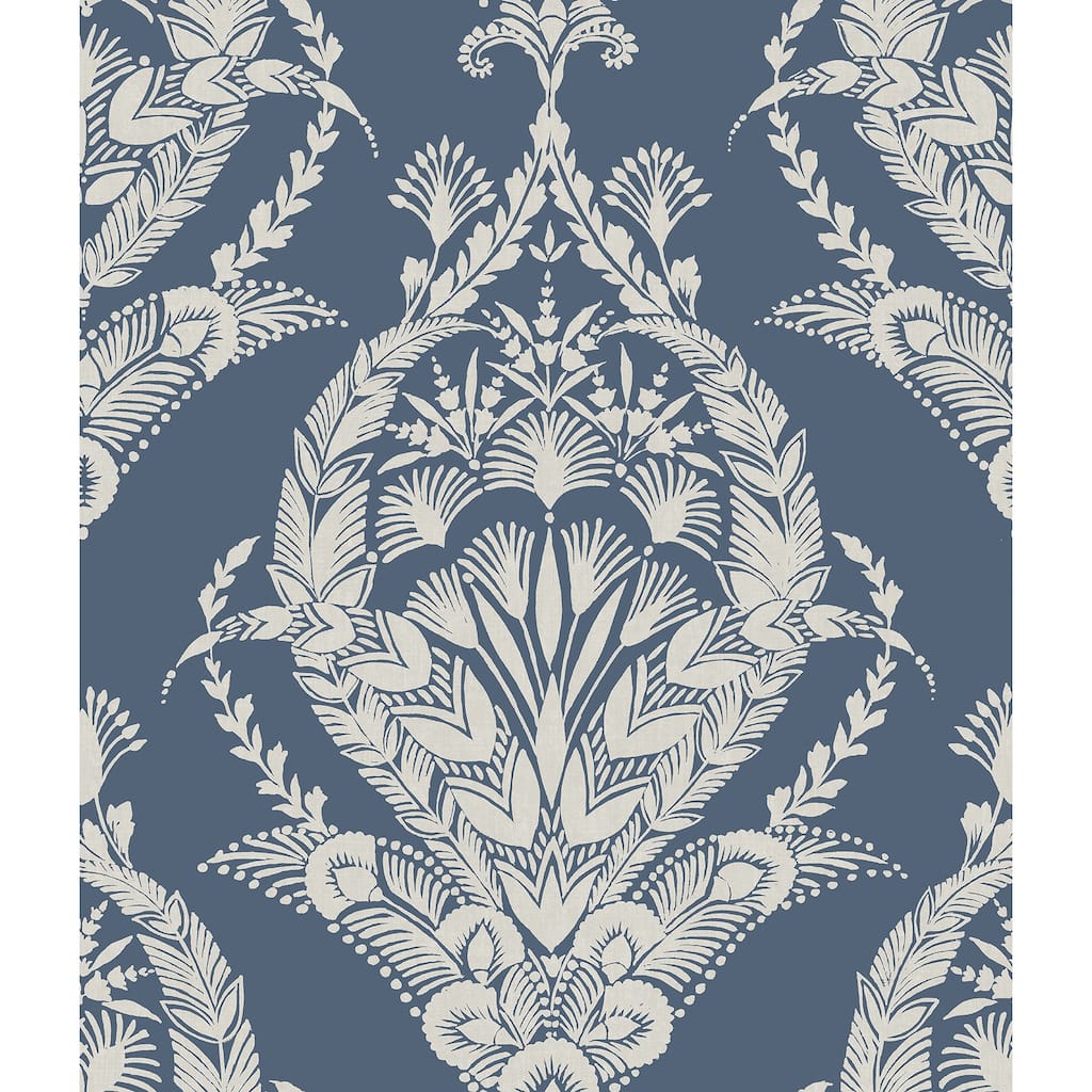 A-Street Prints Arlie Indigo Botanical Damask Wallpaper