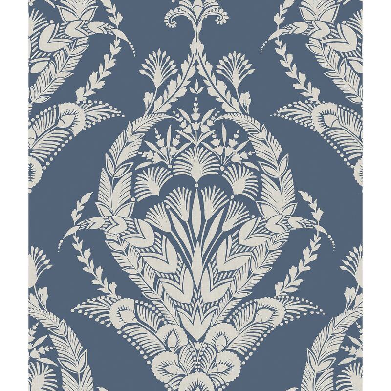 A-Street Prints Arlie Indigo Botanical Damask Wallpaper