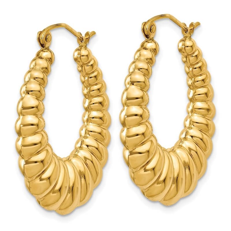Curata 10k Yellow Gold Polished 13x5mm Scalloped Hoop Earrings