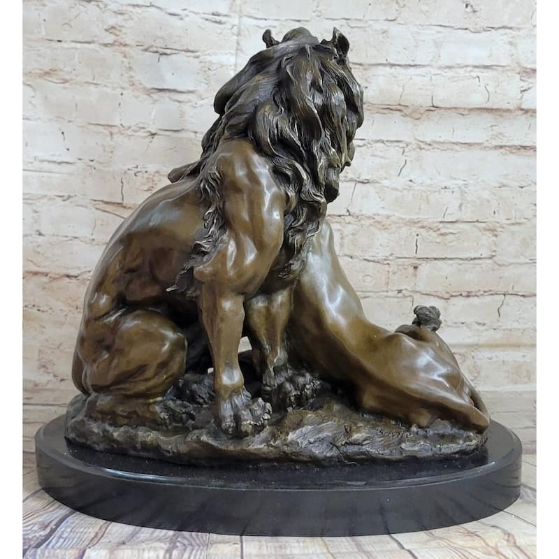 Male Female Imitative Lion Necking Romantic Love Bronze Statue Sculpture Figure On Marble Base