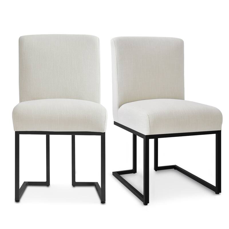 Dining Chair with Black Metal Legs (Set of 2) - Cream