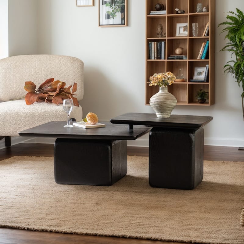 Vintage Fashion Style Square Coffee Table Set with Wood Grain Finish(Set of 2)