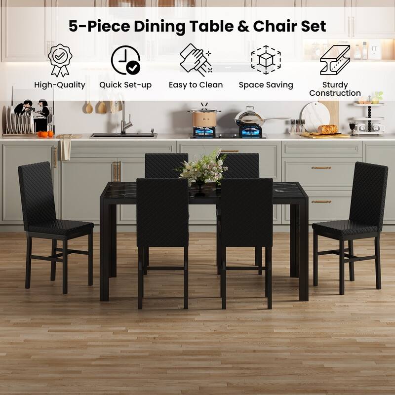 Grondin 7-Piece Dining Room Table Set, Modern Contemporary Style Dinning Table Set with Tempered Glass Top and Upholstery Chairs