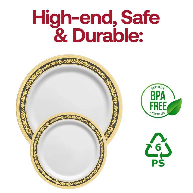 Shiny Royal Rim Disposable Plastic Plate Packs - Party Supplies