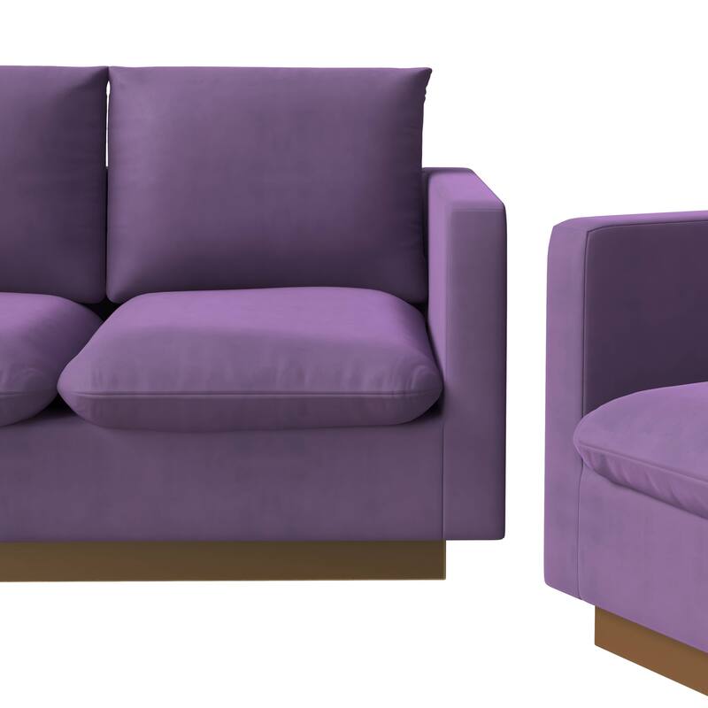 3-Piece Velvet Sofa Set with Brushed Gold Stainless Steel Base Nervo Series