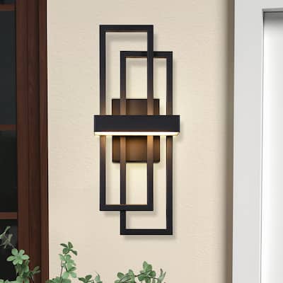 Modern Geometric Matte Black LED Flush Mount Wall Sconce