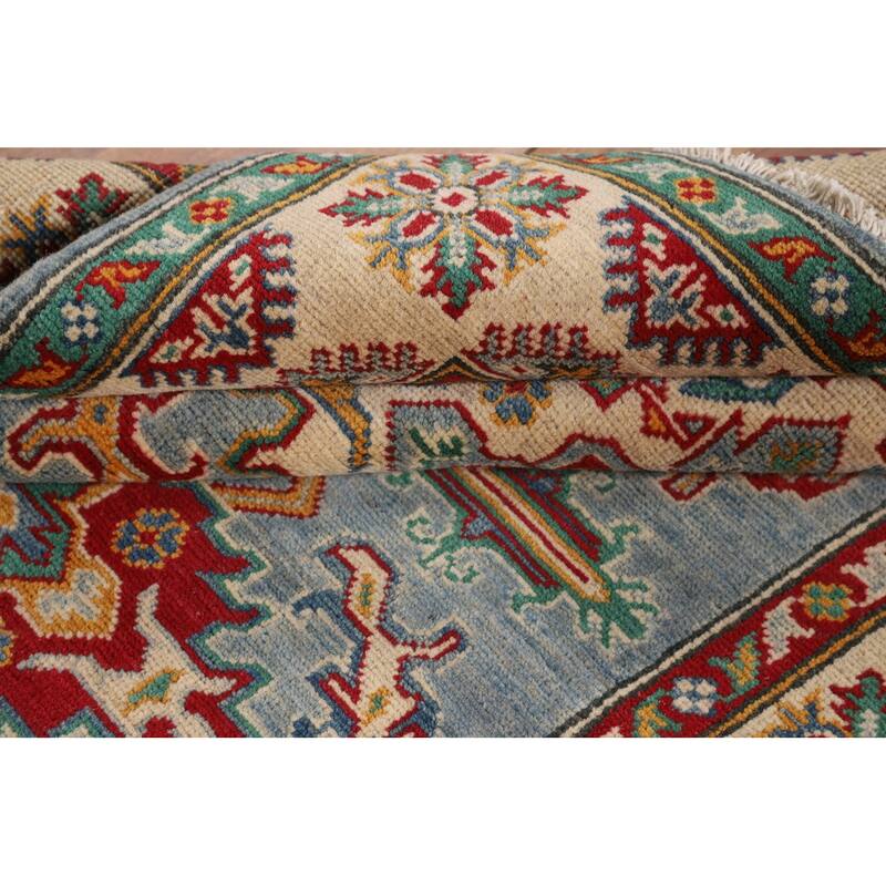Light Blue Oriental Kazak Area Rug Hand-Knotted Wool Carpet - 4'0" x 6'0"