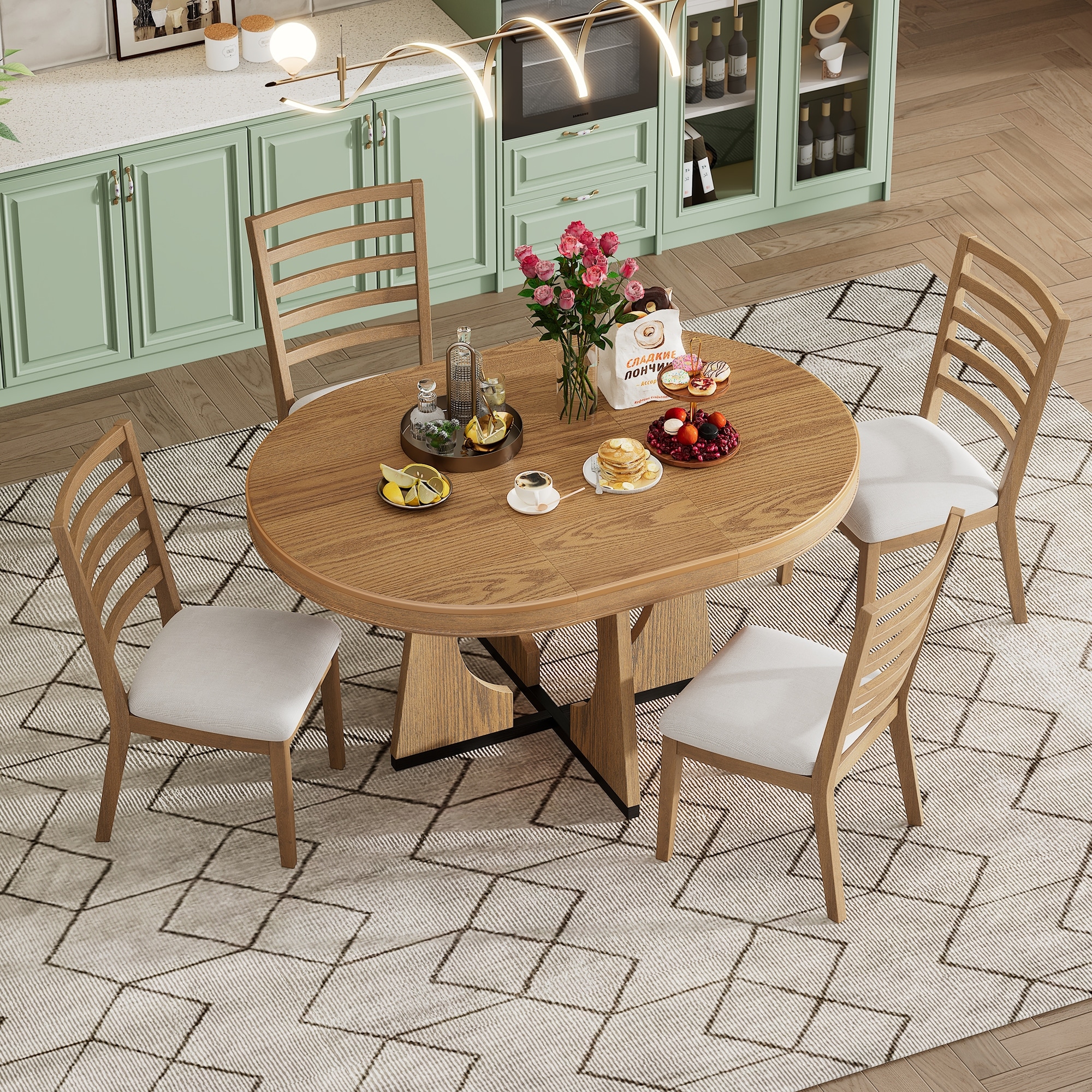 Round Dining Table with Extendable Dining Table & Chairs