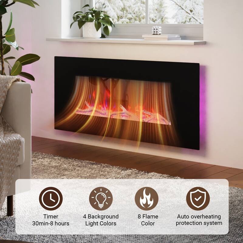 Clihome 42-72 inch Wall-mounted w/ RC (1500W) Electric Fireplace