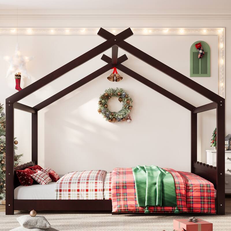 Wood House Bed Floor Bed with Support Slats Montessori Bed