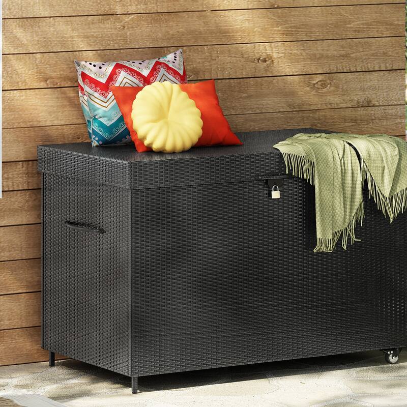 All-Weather Outdoor 230 Gallon Storage Box with Wheels, Rattan Storage Bin