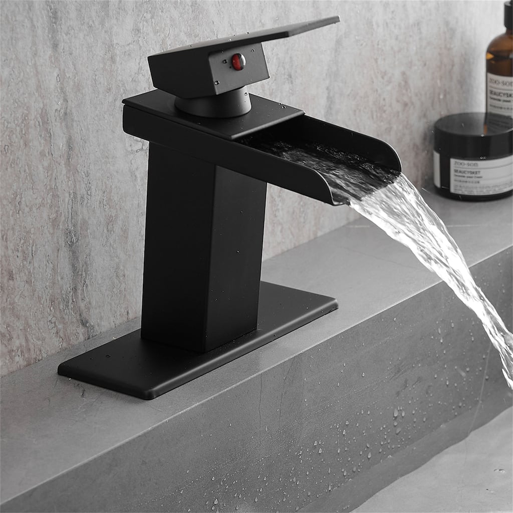 Single Handle Bathroom Faucet with Deck Plate 304 Stainless Steel 1 Hole Modern Bathroom Sink Basin Faucets