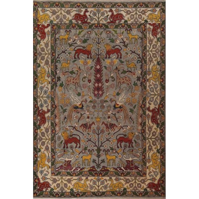 Hunting Animals Design Ziegler Indian Area Rug Handmade Wool Carpet - 8'11"x 12'0"