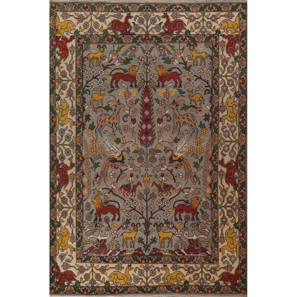 Hunting Animals Design Ziegler Indian Area Rug Handmade Wool Carpet - 8'11"x 12'0"