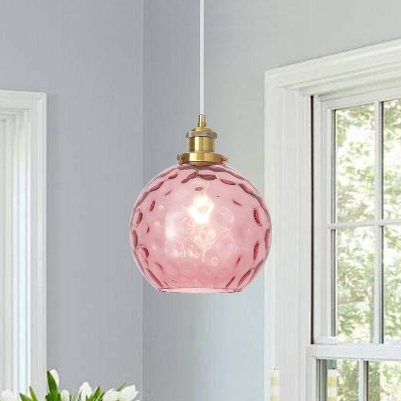 1-Light Glam Modern Metal Hanging Foyer Pendant Light with Glass Shade for Kitchen Island - Red