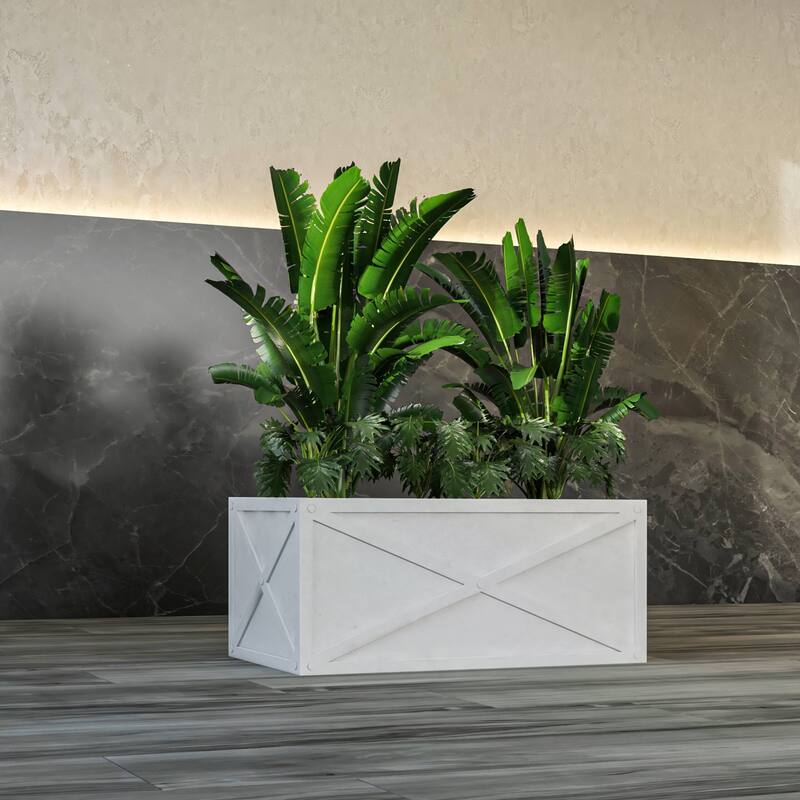 Bonsai Rectangular Fiberstone Planter Box, Modern Weather-Resistant Indoor/Outdoor Pot with Drainage for Healthy Plants