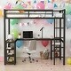 preview thumbnail 1 of 12, Modern Full Size Metal Loft Bed with Desk and Shelves with Ladder and Guardrails for Bedroom Black