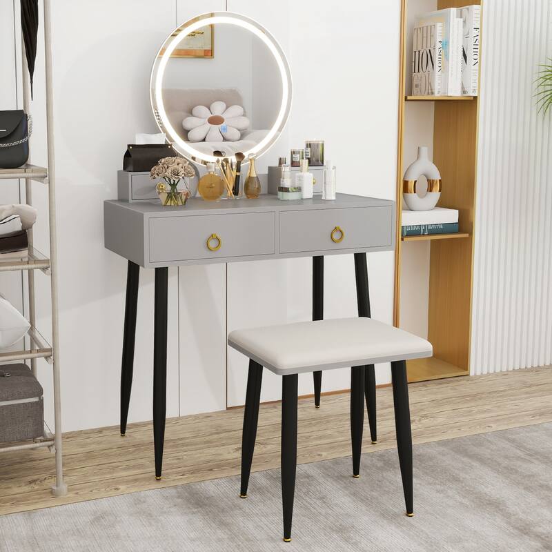 Costway Vanity Makeup Dressing Table Stool Set 3-Color Lighted Mirror - See Details