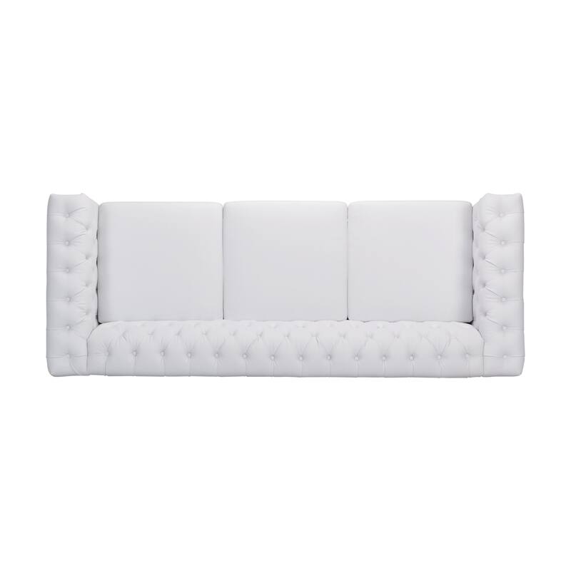 White Chesterfield 3-seater Sofa with Button Tufting and Nailheads