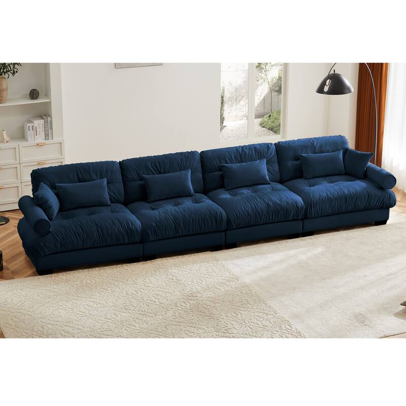 GDFStudio - Velvet 4-Seater 166" Cloud Sofa Couch with Bolstered Armrests - Blue
