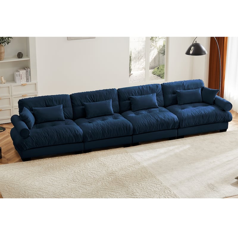 Modern Minimalist Modular Sectional Sofa, Oversized Couch with Thick Cushions, Velvet Upholstered Sofa for Living Room, Bedroom - Blue