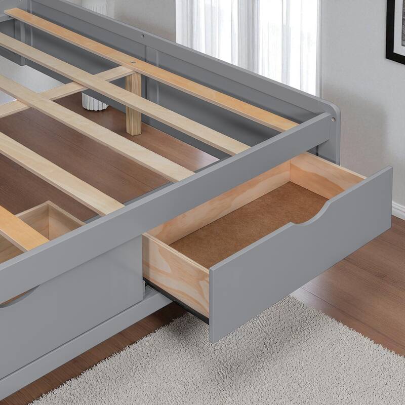 Full Size Wooden Daybed with Desk, Shelves & Lights, 3 Drawers, Reversible Layout, 76 x 68.9 x 65.2 in