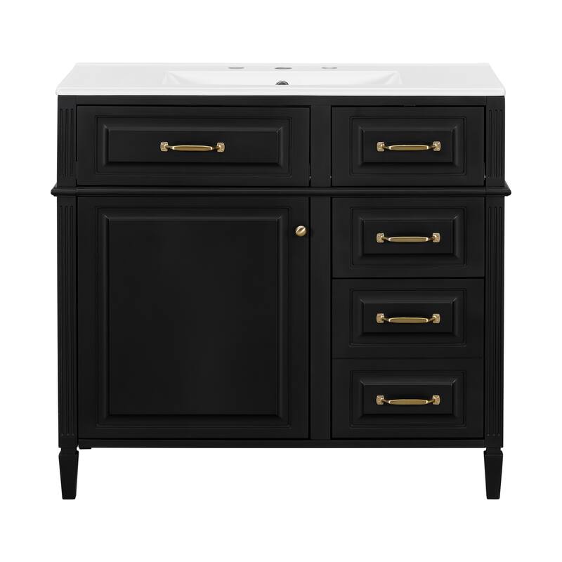 Freestanding 36 Inch Bathroom Vanity Cabinet with Ceramic Sink (Faucet Not Included)
