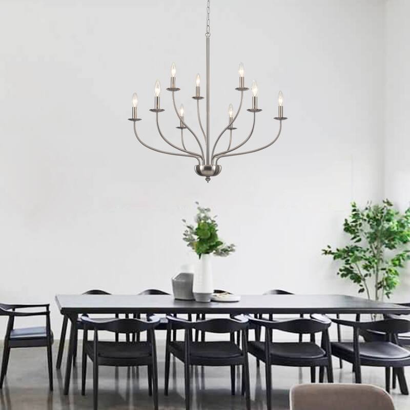 9-Light Candlestick Hanging Linear Chandelier Lighting 2-Tier Ceiling Light Fixture for Kitchen Island