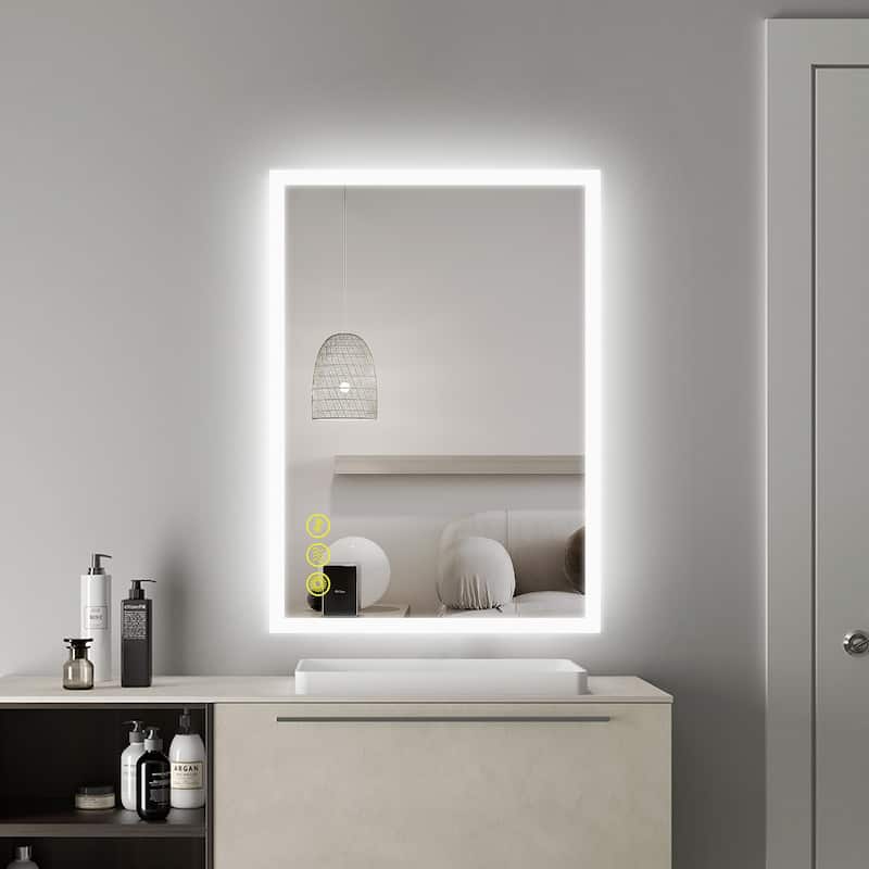 SmartGlow 20x28" Rectangular Dimmable LED Frameless Anti-Fog Bathroom Vanity Mirror - Clear