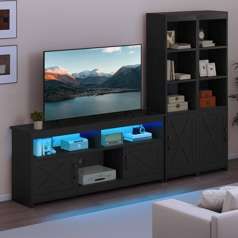 Moasis Farmhouse TV Stand with LED Lights & Power Hub