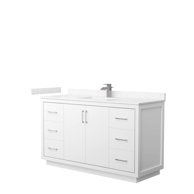 Icon Single Vanity Set, Cultured Marble Top, No Mirror - 60-Inch Single - White, Nickel Trim,Carrara Cultured Marble Top