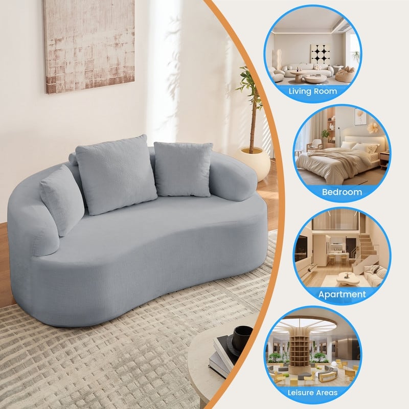 Mixoy Compact Loveseat Sofa with Chenille Upholstery,No Assembly Curved Couch for Small Spaces,Apartment