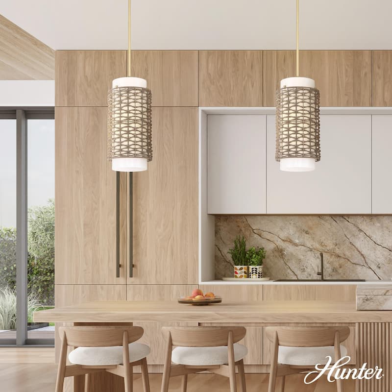 Hunter Laila Luxe Gold with Cased White Glass Pendant - Entry, Dining Room, Kitchen - Transitional, Contemporary