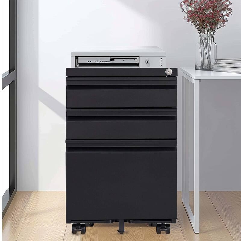 3 Drawer Mobile File Cabinet with Lock,Metal Filing Cabinets for Home Office Organizer Letters/Legal/A4