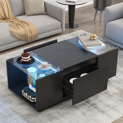 Coffee Table with Open Storage Compartment and 2 Hidden Drawers for Living Room