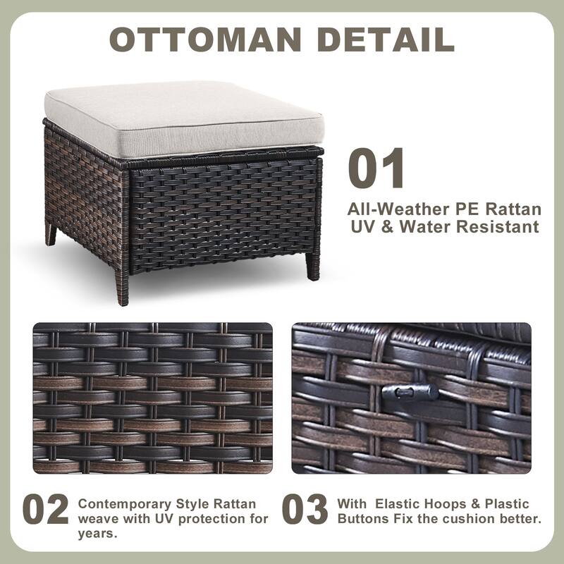 Outdoor Patio Swivel Chairs Table with 2 Ottomans